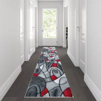 Flash Furniture ACD-RGTRZ860-310-RD-GG Jubilee Collection 3' x 10' Red Abstract Area Rug - Olefin Rug with Jute Backing for Hallway, Entryway, Bedroom, Living Room